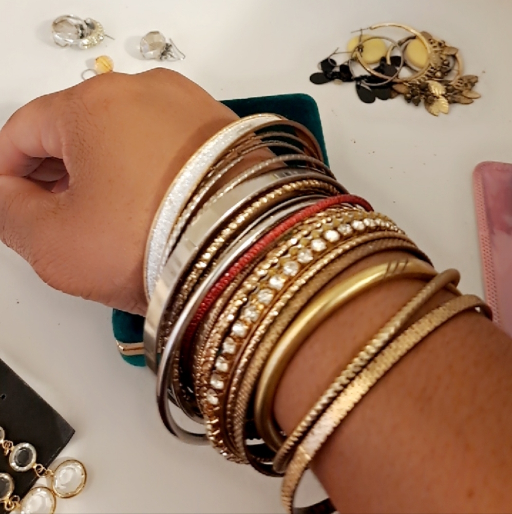 Gold and Silver Bangle Bracelet Set